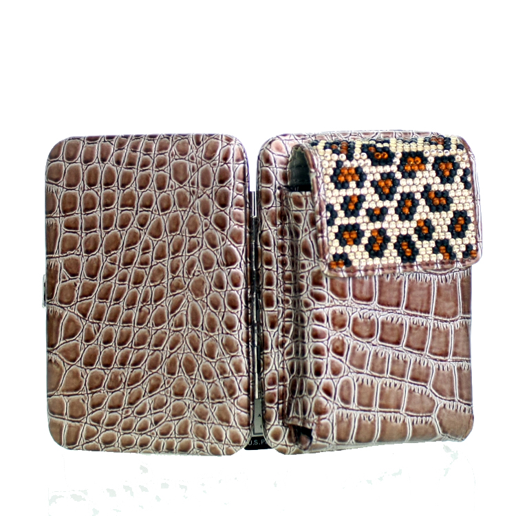 Tan Bling Framed Wallet Pouch With ID Card Slot Shoulder Chain